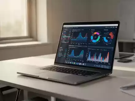 Moderner Büroarbeitsplatz mit Laptop und Datenvisualisierungen zur Compliance-Überwachung. - Foto: über boerse-global.de