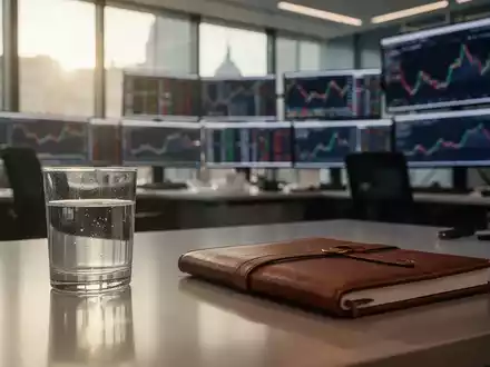 Ein moderner Handelsraum an der Londoner Börse mit verschwommenen Datenbildschirmen und einem Notizbuch auf einem Schreibtisch. - Foto: über boerse-global.de