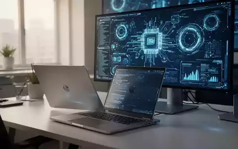 Ein moderner Arbeitsplatz mit einem Laptop und einer grafischen Darstellung von Hardware-Telemetriedaten auf einem Monitor. - Foto: über boerse-global.de