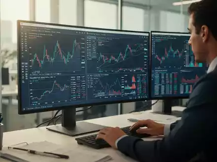 Ein Finanzanalyst arbeitet an einem modernen Computerarbeitsplatz in einem hellen Büro. - Foto: über boerse-global.de