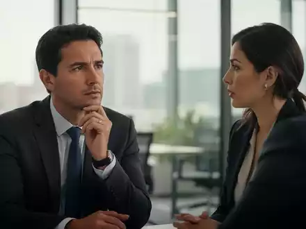Zwei Kollegen in einem modernen Büro während eines Gesprächs, bei dem einer der beiden den Blick abwendet, um sich zu konzentrieren. - Foto: über boerse-global.de