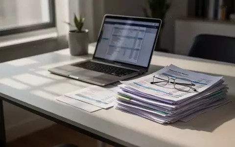 Ein organisierter Schreibtisch mit Unterlagen und einem Laptop in einem hellen Wohnraum. - Foto: über boerse-global.de