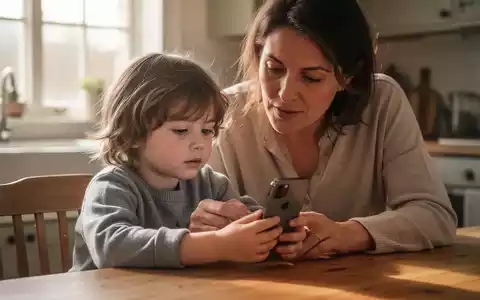 Ein Elternteil und ein Kind sitzen gemeinsam an einem Tisch und schauen konzentriert auf ein iPhone. - Foto: über boerse-global.de