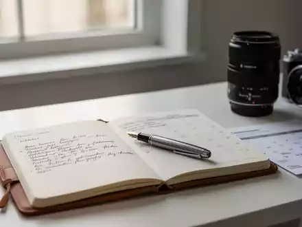 Ein aufgeräumter Schreibtisch mit einem Notizbuch und einem Kalender in natürlichem Tageslicht. - Foto: über boerse-global.de