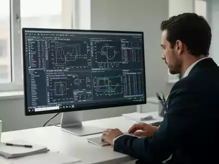 Eine konzentrierte Fachkraft arbeitet an einem modernen Schreibtisch mit einem Computerbildschirm in einem hellen Büro. - Foto: über boerse-global.de