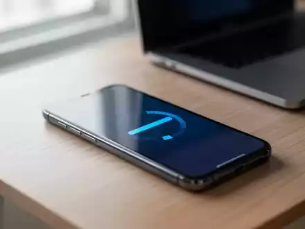 Ein modernes Smartphone liegt auf einem Schreibtisch und zeigt das Symbol für ein Software-Update auf dem Display. - Foto: über boerse-global.de