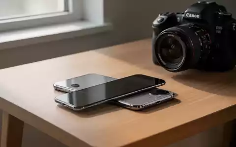 Ein modernes Smartphone liegt neben einer professionellen Kamera auf einem minimalistischen Schreibtisch bei natürlichem Licht. - Foto: über boerse-global.de