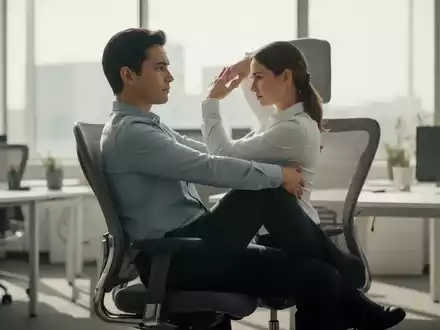 Ein Büroangestellter führt in einem modernen Büro eine sanfte Dehnübung auf seinem ergonomischen Stuhl aus. - Foto: über boerse-global.de