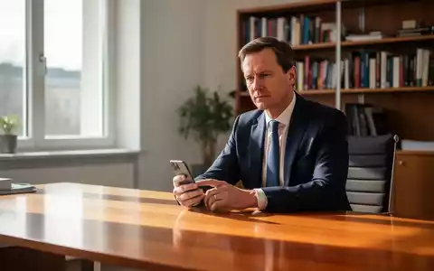 Eine Politikerin sitzt an einem Schreibtisch in einem modernen Büro und hält ein Smartphone in der Hand. - Foto: über boerse-global.de