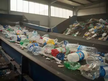 Sortieranlage fĂŒr VerpackungsabfĂ€lle auf einem Förderband in einer industriellen Umgebung. - Foto: ĂŒber boerse-global.de