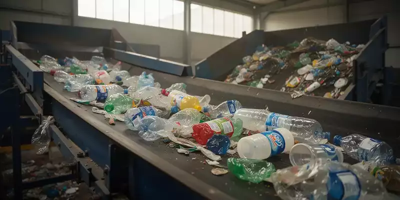 Sortieranlage für Verpackungsabfälle auf einem Förderband in einer industriellen Umgebung. - Foto: über boerse-global.de