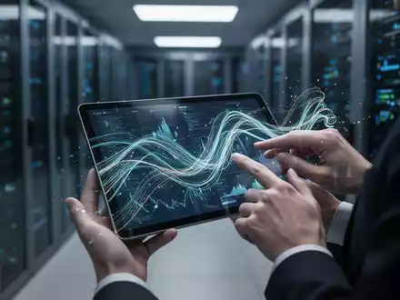 Ein professioneller Blick auf die digitale Finanzsicherheit mit Datenströmen auf einem Tablet in einem Rechenzentrum. - Foto: über boerse-global.de