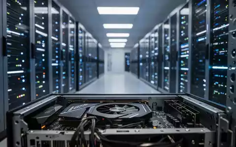 Reihen von leuchtenden Server-Racks in einem modernen Rechenzentrum, die die industrielle Infrastruktur für KI-Rechenleistung darstellen. - Foto: über boerse-global.de