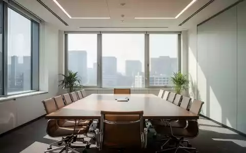 Ein leerer, modern eingerichteter Konferenzraum mit einem Holztisch und Stühlen in einer hellen, professionellen Büroumgebung. - Foto: über boerse-global.de