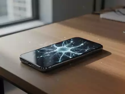 Ein Smartphone auf einem Schreibtisch zeigt ein leuchtendes neuronales Netzwerk-Muster als Symbol für KI-Technologie. - Foto: über boerse-global.de