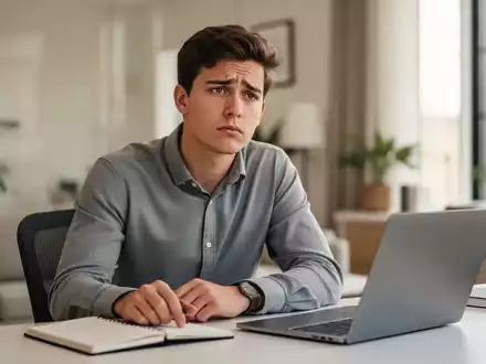 Eine nachdenklich wirkende junge Person am Schreibtisch in einem modernen, hellen Homeoffice. - Foto: über boerse-global.de