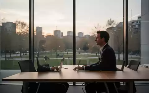 Eine Führungskraft arbeitet konzentriert in einem modernen Büro mit Blick auf einen Park in der Morgendämmerung. - Foto: über boerse-global.de