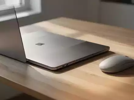 Ein moderner, minimalistischer Arbeitsplatz mit einem Laptop auf einem Holztisch bei natürlichem Tageslicht. - Foto: über boerse-global.de