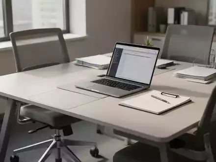 Ein aufgeräumter, moderner Büroarbeitsplatz mit Laptop und Notizblock in hellem, natürlichem Tageslicht. - Foto: über boerse-global.de