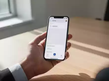 Eine Person hält ein Smartphone in einer Hand, das eine mobile Banking-App in einer hellen, modernen Büroumgebung anzeigt. - Foto: über boerse-global.de