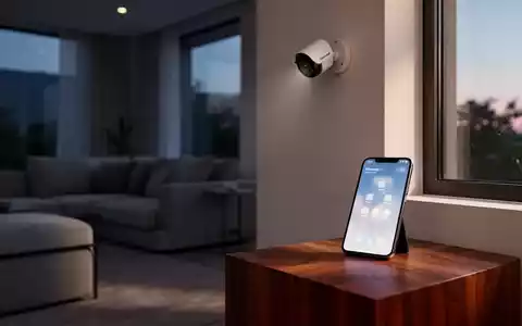 Eine moderne, minimalistische Wohnumgebung mit einer unauffälligen Sicherheitskamera und einem Smartphone auf einem Tisch. - Foto: über boerse-global.de