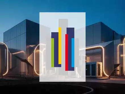 Abstrakte Darstellung einer modernen Energiespeicheranlage bei Dämmerung mit leuchtenden architektonischen Elementen. - Foto: über boerse-global.de
