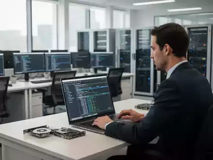 Ein IT-Einkäufer arbeitet an einem modernen Büroarbeitsplatz mit Laptops und professioneller Hardware-Ausstattung. - Foto: über boerse-global.de