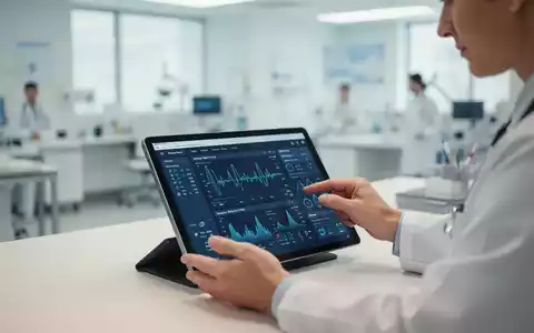 Eine medizinische Fachkraft arbeitet in einem modernen, hellen Büro an einem Tablet zur digitalen Prozessoptimierung. - Foto: über boerse-global.de