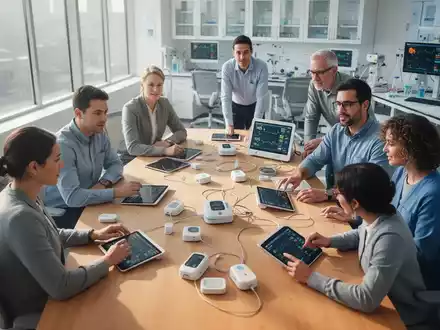 Ein Team von Fachleuten arbeitet in einem modernen, hellen Labor an technologischen Lösungen für die Medizintechnik. - Foto: über boerse-global.de