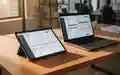 Ein minimalistischer Büroarbeitsplatz mit Tablet und Laptop, die digitale Finanzprozesse visualisieren. - Foto: über boerse-global.de