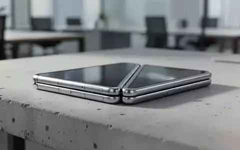 Ein hochwertiges faltbares Smartphone mit Titanrahmen liegt teilweise aufgeklappt auf einem minimalistischen Schreibtisch. - Foto: über boerse-global.de