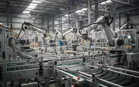 Moderne, automatisierte Fördertechnik und industrielle Fertigungsanlagen in einer hellen Produktionshalle. - Foto: über boerse-global.de