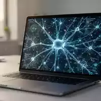 Ein moderner Arbeitsplatz mit einem Laptop, auf dem abstrakte neuronale Netzwerke zu sehen sind, die KI-Inhalte darstellen. - Foto: über boerse-global.de