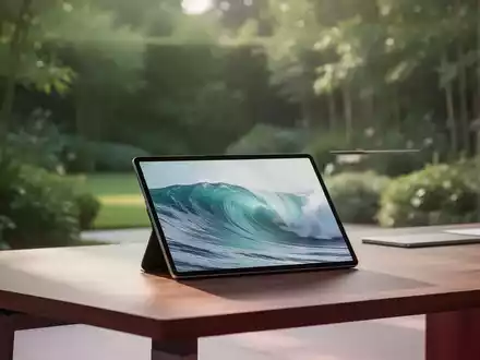 Ein minimalistischer, moderner Schreibtisch mit einem Tablet vor einer hellen, ruhigen Gartenkulisse. - Foto: über boerse-global.de