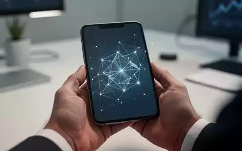 Eine Person hält ein Smartphone in der Hand, auf dessen Display abstrakte digitale Netzwerkgrafiken und Finanzdaten zu sehen sind. - Foto: über boerse-global.de