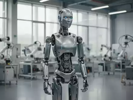 Ein hochmoderner humanoider Roboter steht in einer hellen, technologischen Laborumgebung. - Foto: über boerse-global.de