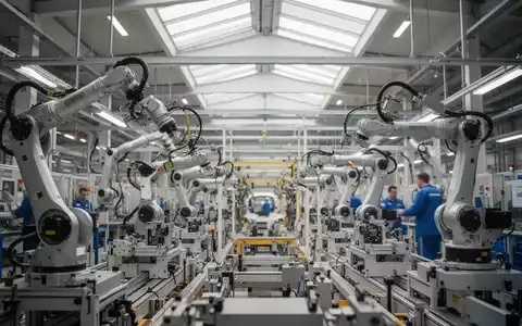 Modernes Fertigungswerk der Automobilindustrie mit Montagebändern und industrieller Architektur. - Foto: über boerse-global.de