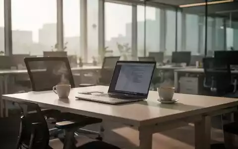 Ein moderner, sonnendurchfluteter Arbeitsplatz am frühen Morgen mit Laptop und Kaffeetasse in einer ruhigen Büroumgebung. - Foto: über boerse-global.de
