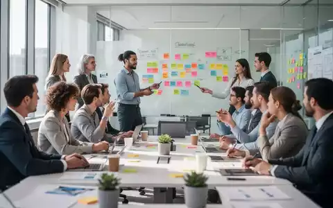 Ein Team in einem hellen, modernen Konferenzraum bei einem Projektmanagement-Workshop mit Whiteboard und Haftnotizen. - Foto: über boerse-global.de