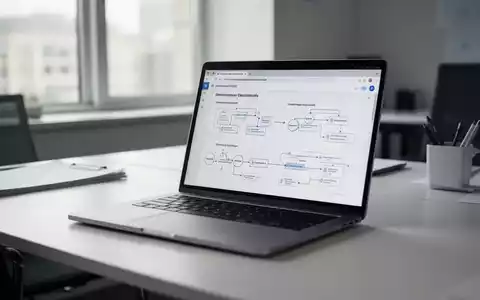 Ein moderner Büroarbeitsplatz mit einem Laptop, auf dem digitale Verwaltungsprozesse in einem Webbrowser zu sehen sind. - Foto: über boerse-global.de