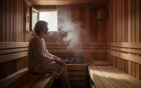 Eine Person sitzt entspannt in einer traditionellen finnischen Holzsauna bei gedämpftem Licht. - Foto: über boerse-global.de