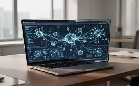 Ein moderner, aufgeräumter Büroarbeitsplatz mit einem Laptop, auf dem abstrakte Datenvisualisierungen zu sehen sind. - Foto: über boerse-global.de