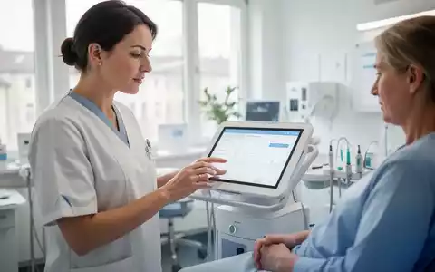 Eine medizinische Fachkraft nutzt ein Tablet in einem modernen Krankenhauszimmer bei natürlichem Tageslicht. - Foto: über boerse-global.de