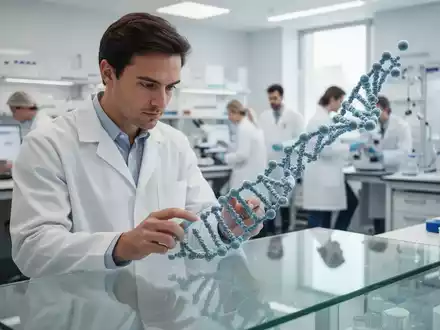 Wissenschaftler in einem modernen Labor bei der Analyse komplexer medizinischer Daten an einem hellen Arbeitsplatz. - Foto: ĂŒber boerse-global.de