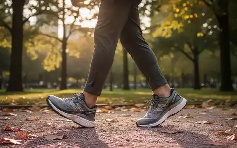 Eine Person in Sportkleidung geht zügig auf einem Kiesweg in einem sonnendurchfluteten Park spazieren. - Foto: über boerse-global.de