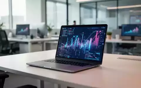 Moderner Arbeitsplatz mit einem Laptop, auf dem abstrakte digitale Finanzdaten zu sehen sind. - Foto: über boerse-global.de