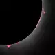 Bei einer Sonnenfinsternis sind die sogenannten Sonnenprotuberanzen gut zu erkennen. Das sind riesige Gasmassen, die von der Sonnenoberfläche weit in die äußere Atmosphäre (die Korona) aufsteigen.  - Bild: Keegan Barber/AP/dpa