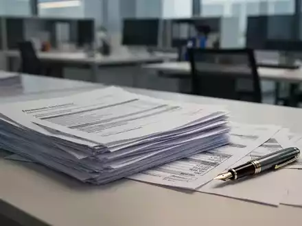 Schreibtisch in einem modernen Büro mit Akten zur Entgeltabrechnung und rechtlichen Unterlagen. - Foto: über boerse-global.de