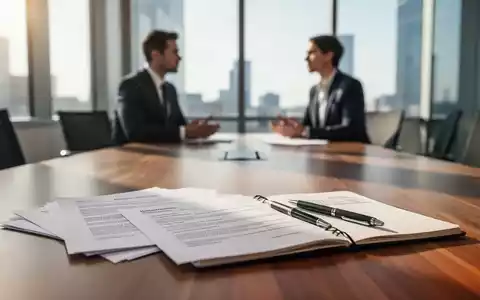 Zwei Personen in einem modernen Bürogebäude führen ein professionelles Gespräch über arbeitsrechtliche Unterlagen. - Foto: über boerse-global.de