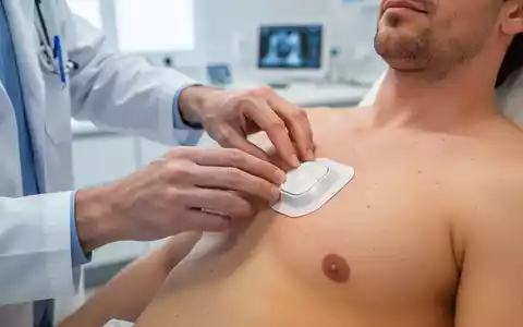 Medizinische Fachkraft bringt einen biometrischen Sensorpatch zur kardiologischen Überwachung an einem Patienten an. - Foto: über boerse-global.de